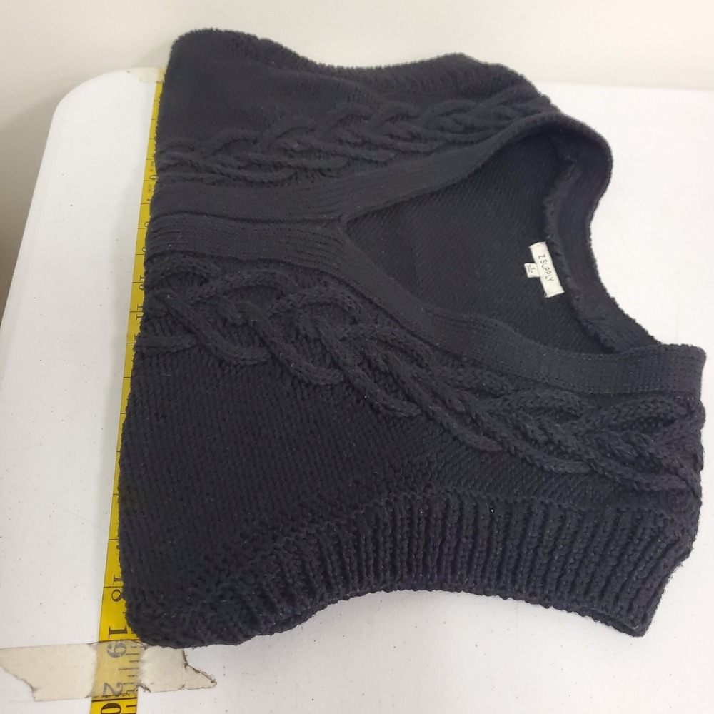 Z Supply Womens Cable Knit Old Money Sweater Vest‎ Size L Black Tennis Preppy - Picture 7 of 10